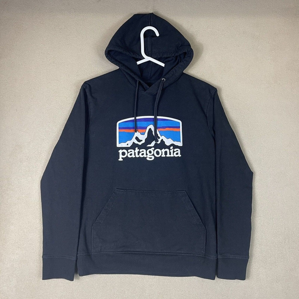 Patagonia Hoodie Mens Small Black Hiking Sweater‎ Pullover Sweatshirt Adult